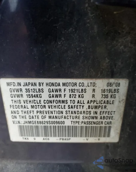 2009 Honda Fit Sport z USA, uszkodzony, nr VIN JHMGE88629S009600